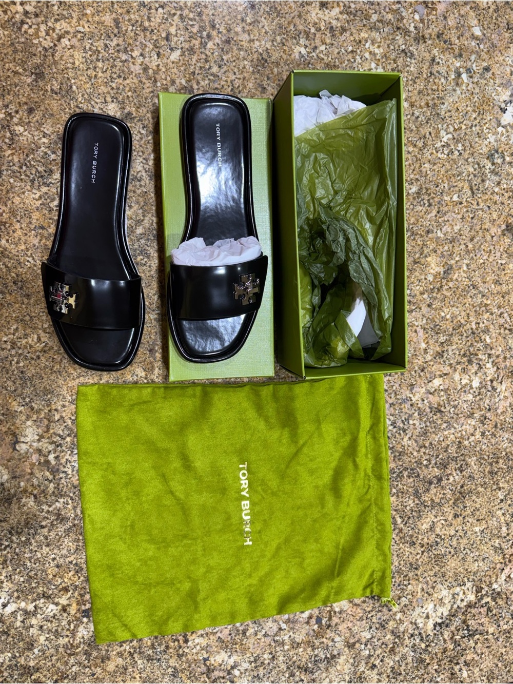 Tory Burch Black T‑Lock Slide Sandals Size 9 - Picture 2 of 11